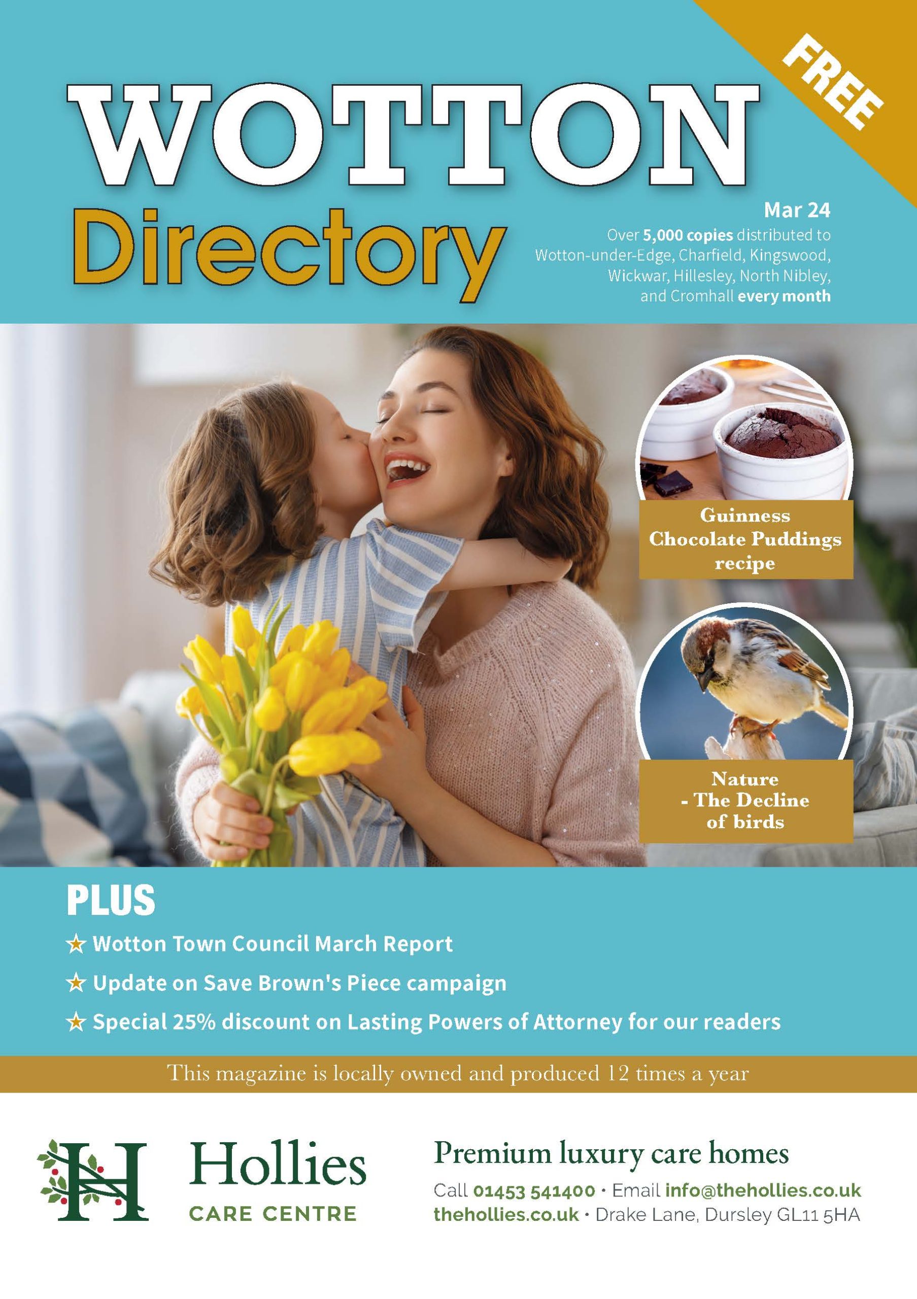 Wotton Directory March front cover with child cuddling mother holding bunch of flowers